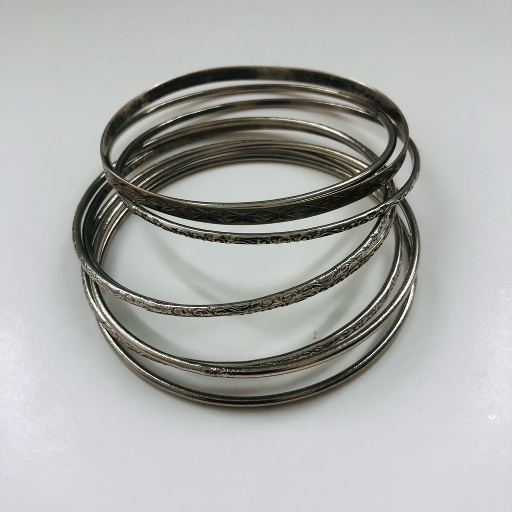 Silver stacking bracelets set